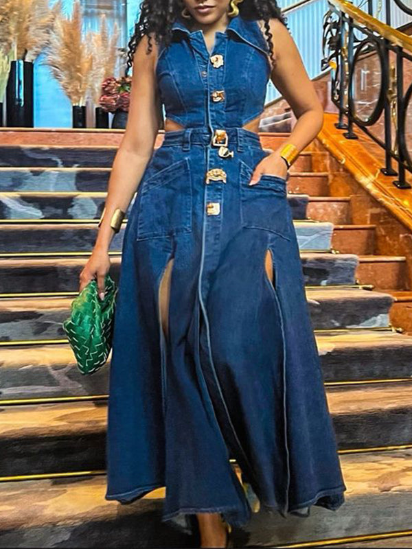 Denim Sleeveless Slit Dress