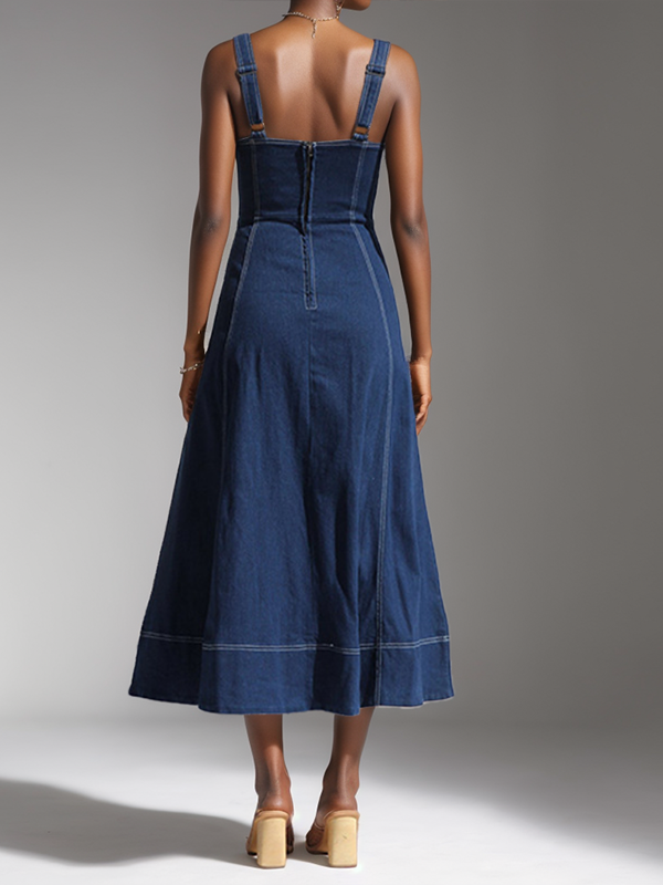 Button-Front Denim Dress