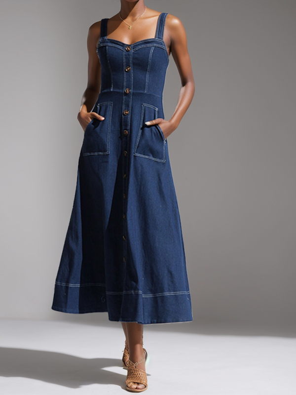 Button-Front Denim Dress