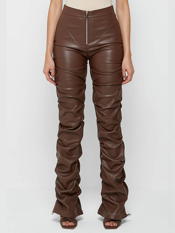 Faux Leather Ruched Pants