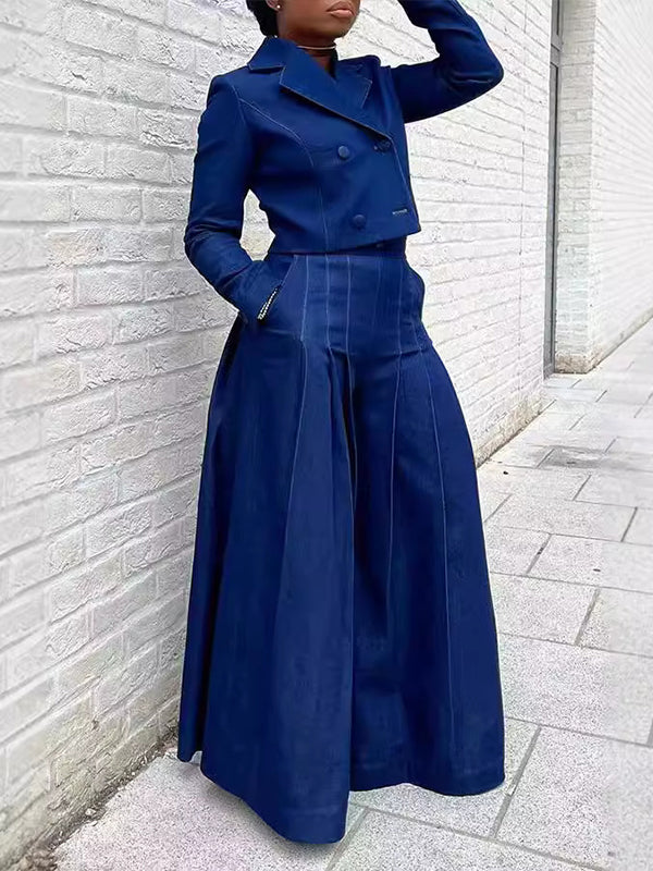 Denim Blazer & Wide-Leg Jeans Set