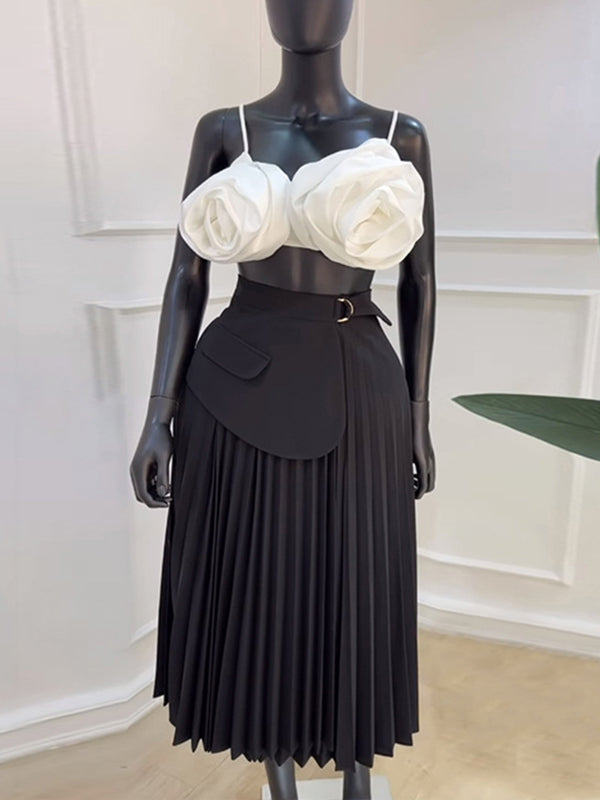 Belted Pleated Skirt