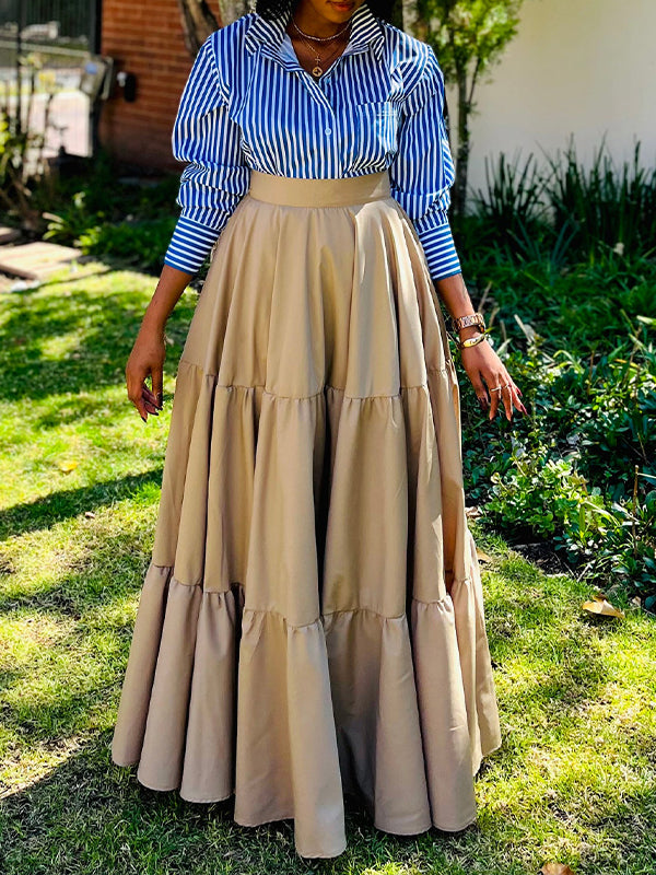 Stripe Shirt & Ruffle Skirt Set