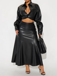 Faux-Leather Shirt & Skirt Set