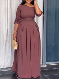 Solid Ruched-Sleeve Maxi Dress