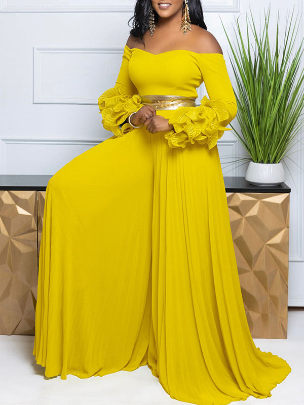 Beautiedoll Off-Shoulder Pleated Jumpsuit