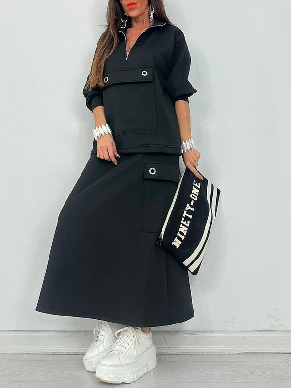 Zip Sweatshirt & Skirt Set