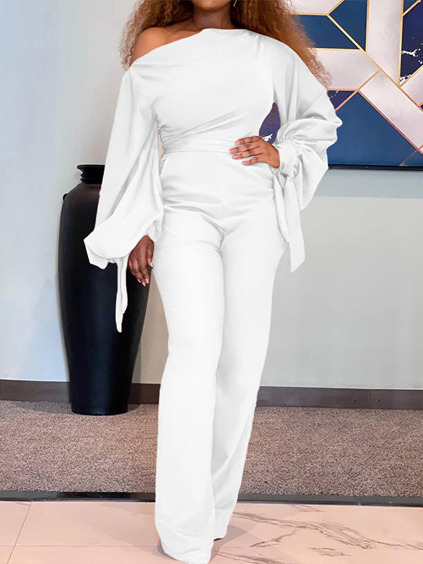 White Boat-Neck Jumpsuit