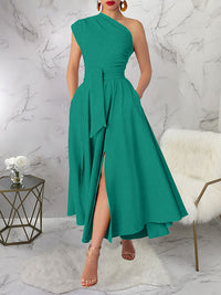 Solid One-Shoulder Tied Dress