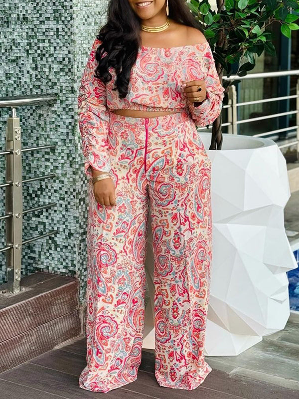 Printed Off-Shoulder Top & Pants Set