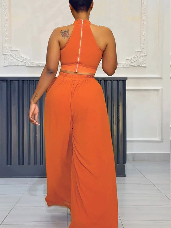 Solid Tank Top & Wide-Leg Pants Set