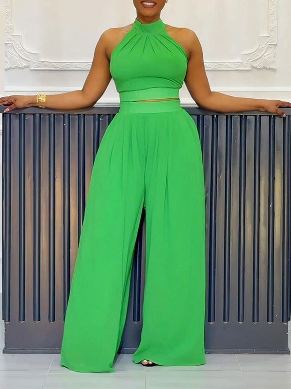 Solid Tank Top & Wide-Leg Pants Set