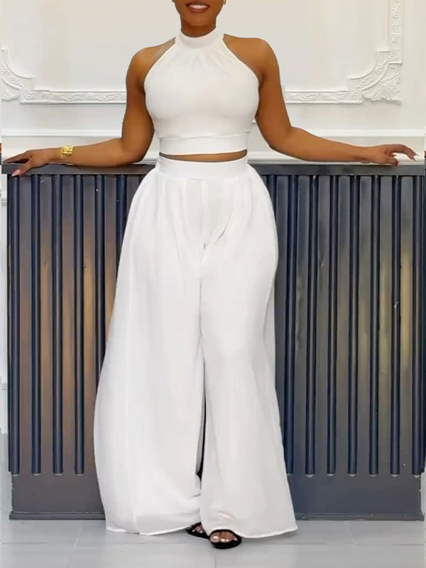 Solid Tank Top & Wide-Leg Pants Set