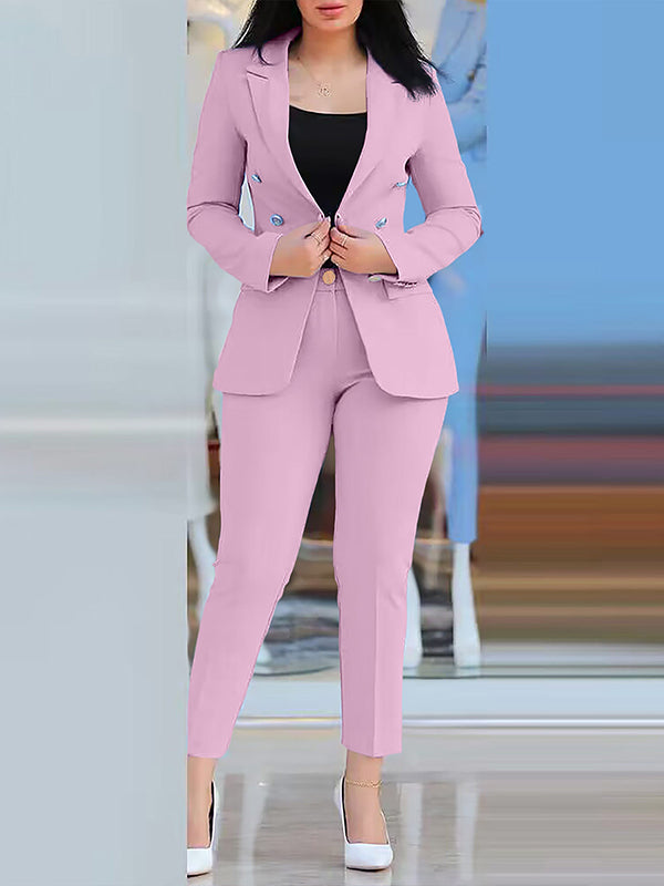 Solid Blazer & Pants Set