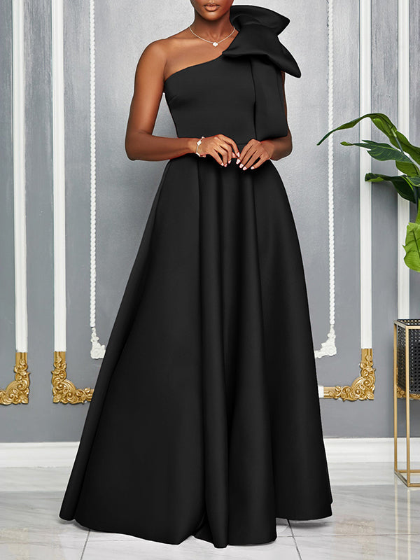 Bowknot One-Shoulder Maxi Dress