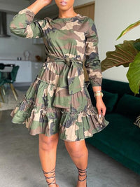 Beautiedoll Camo Tied Ruffle Dress