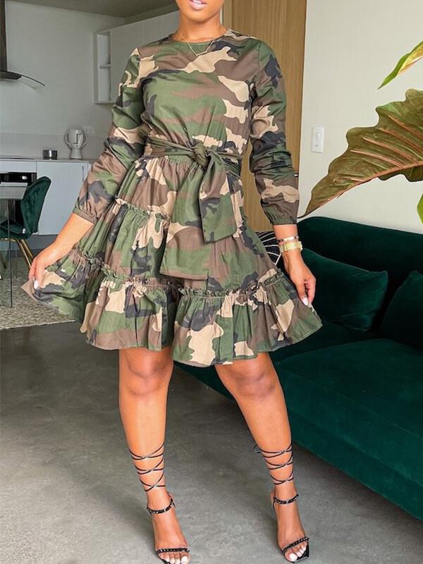 Beautiedoll Camo Tied Ruffle Dress