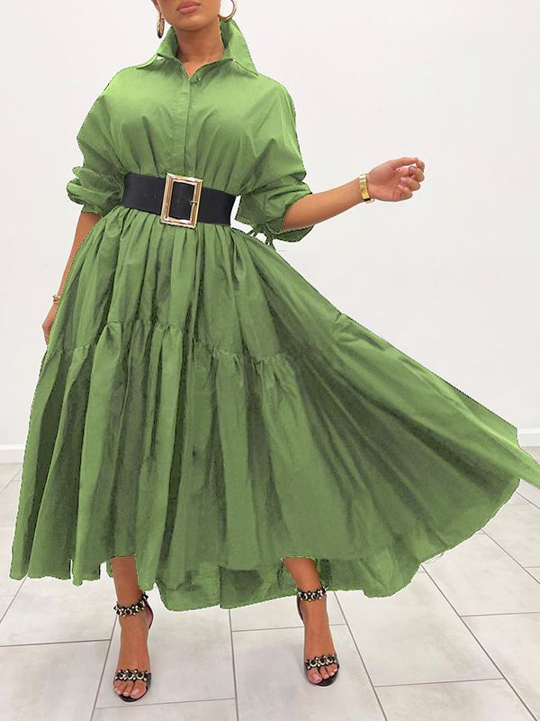 Beautiedoll Solid Ruffle Shirt Dress