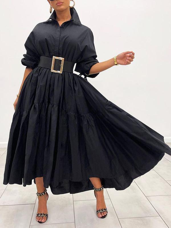 Beautiedoll Solid Ruffle Shirt Dress