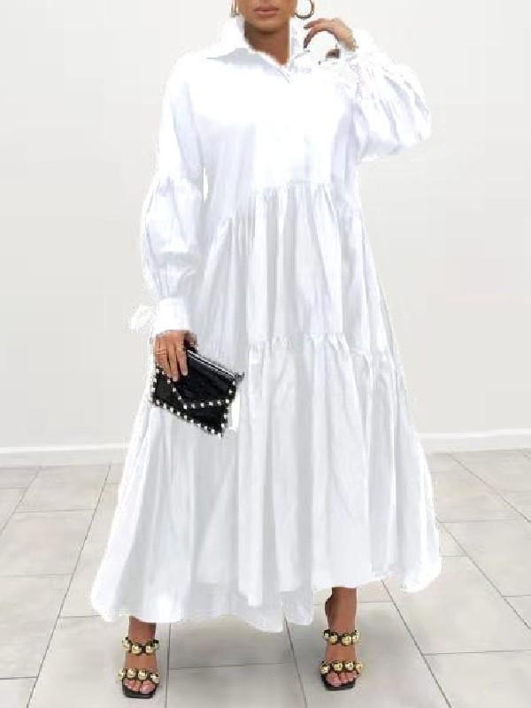 Beautiedoll Solid Ruffle Shirt Dress