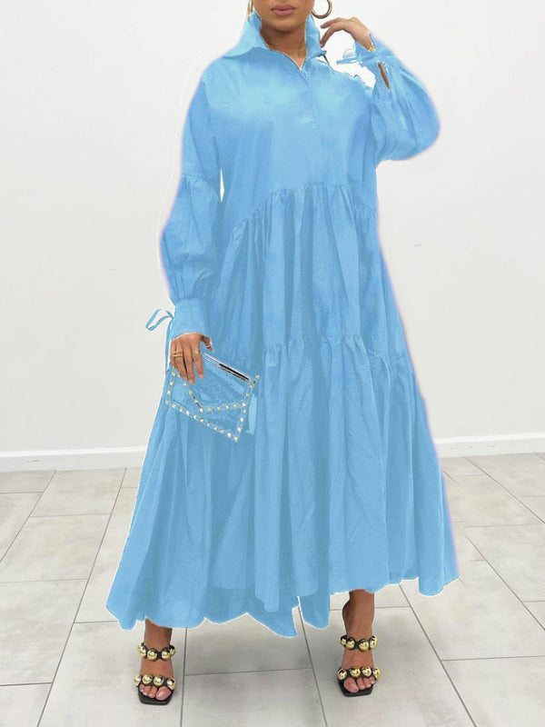 Beautiedoll Solid Ruffle Shirt Dress