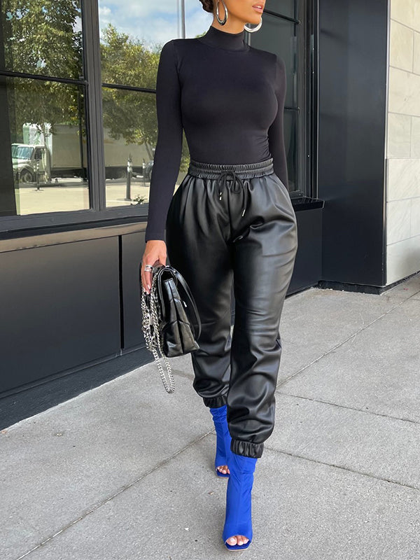 Faux-Leather Jogger Pants