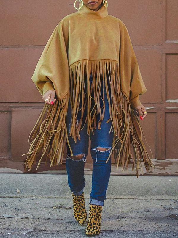 Fringe Combo Turtleneck Top