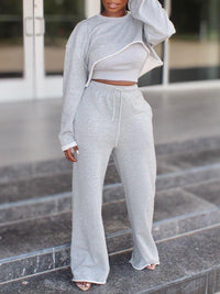 Beautiedoll Solid Cropped Sweatshirt & Wide-Leg Pants Set