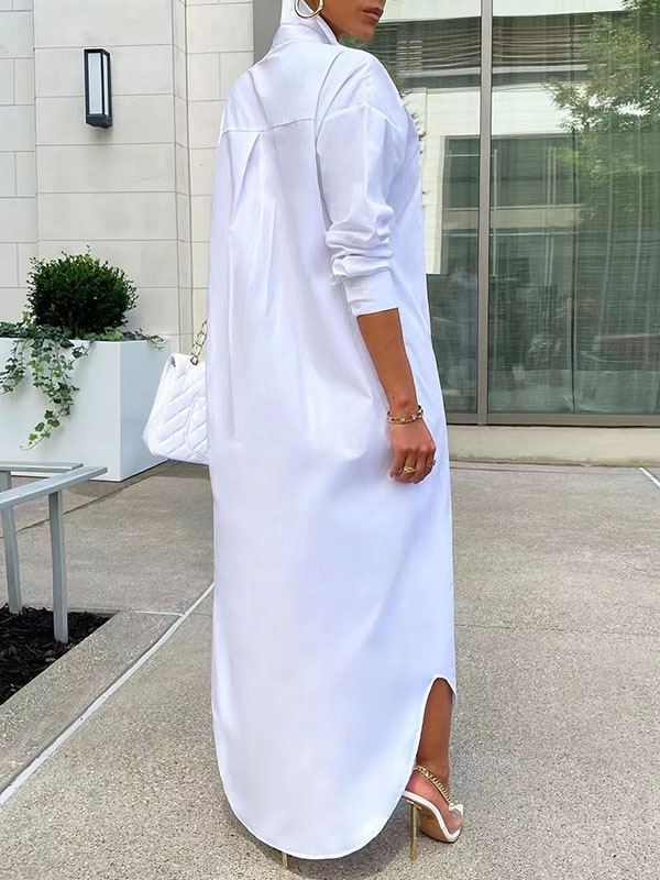 Beautiedoll Solid Slit Shirt Dress