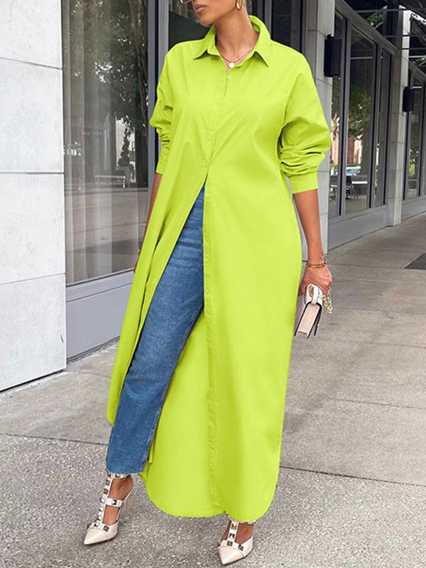 Beautiedoll Solid Slit Shirt Dress