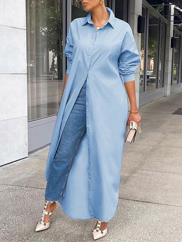 Beautiedoll Solid Slit Shirt Dress