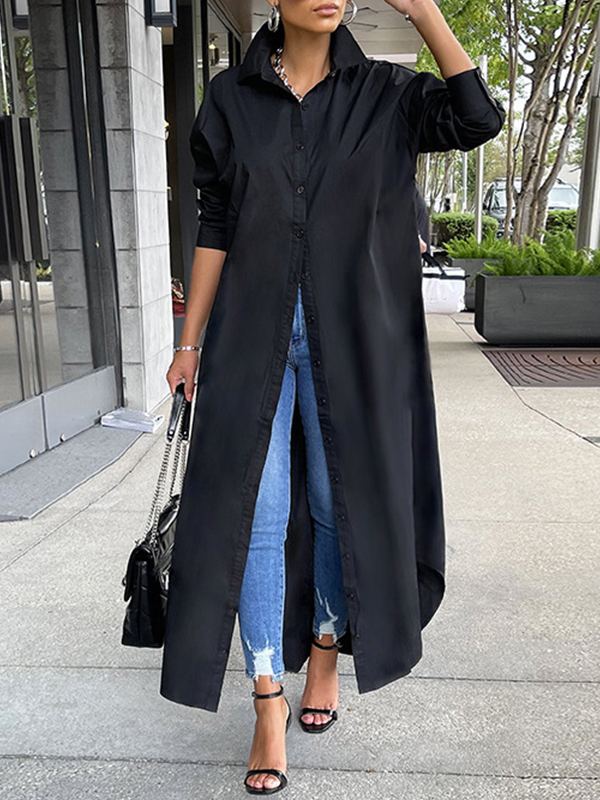 Beautiedoll Solid Slit Shirt Dress