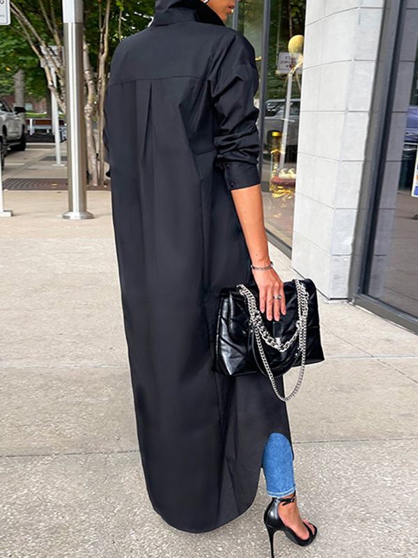 Beautiedoll Solid Slit Shirt Dress