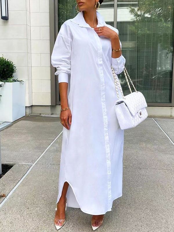 Solid Slit Shirt Dress