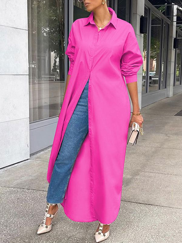 Beautiedoll Solid Slit Shirt Dress