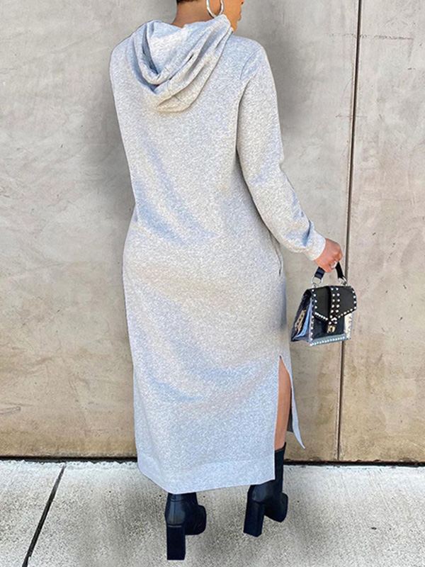 Solid Slit Hoodie Dress