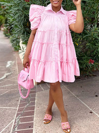 Beautiedoll Puff-Sleeve Ruffle Dress