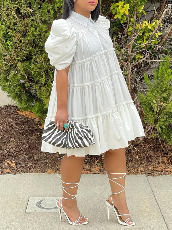 Beautiedoll Puff-Sleeve Ruffle Dress