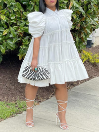 Beautiedoll Puff-Sleeve Ruffle Dress