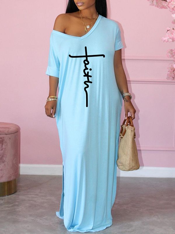 Beautiedoll Logo V-Neck Slit Dress