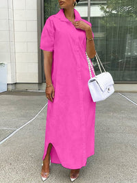 Beautiedoll Short-Sleeve Slit Shirt Dress