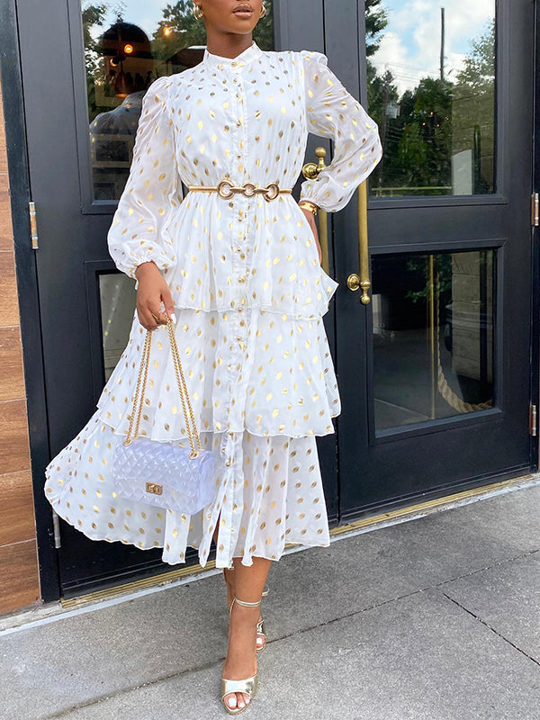 Beautiedoll Dot Tiered Shirt Dress