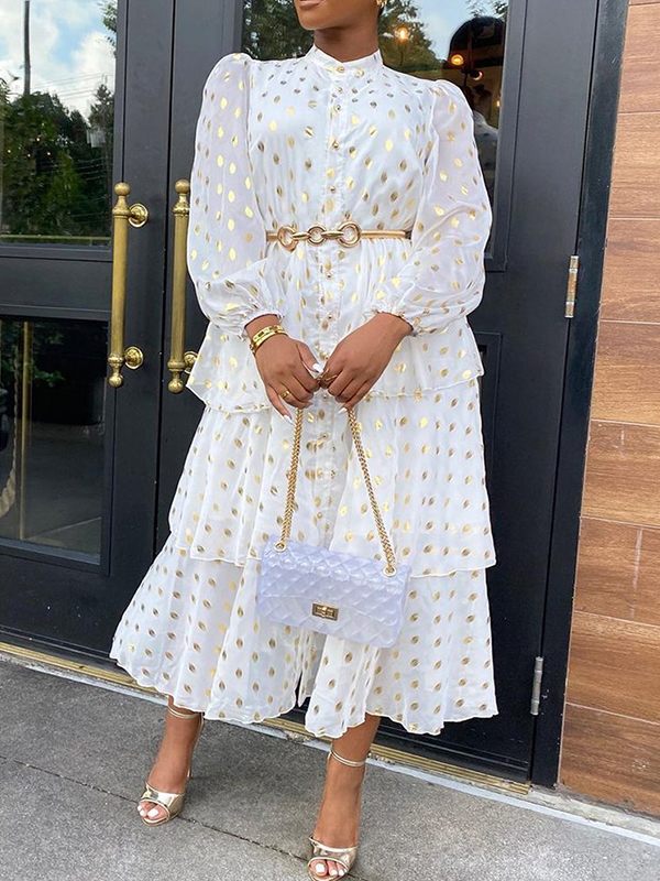 Beautiedoll Dot Tiered Shirt Dress