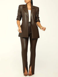 Beautiedoll Faux Leather Blazer & Slit Pants Set