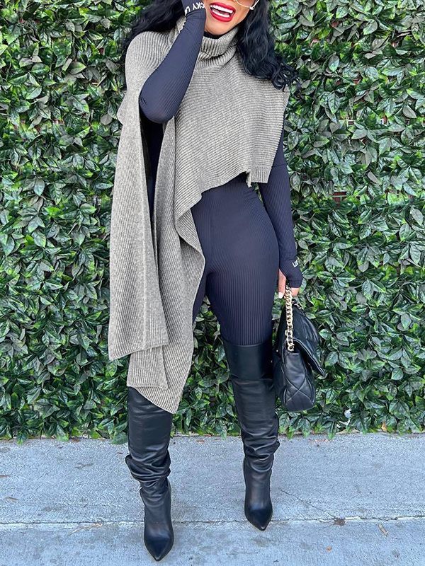 Beautiedoll Asymmetric Turtleneck Knit Cape