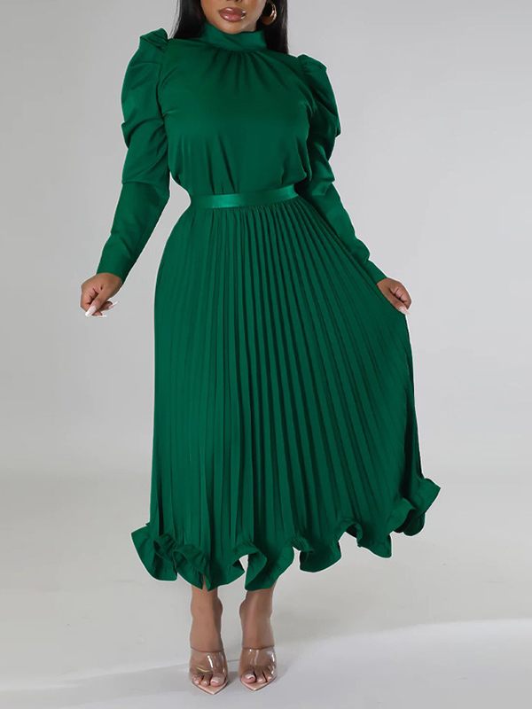 Puff-Sleeve Top & Pleated Skirt Set