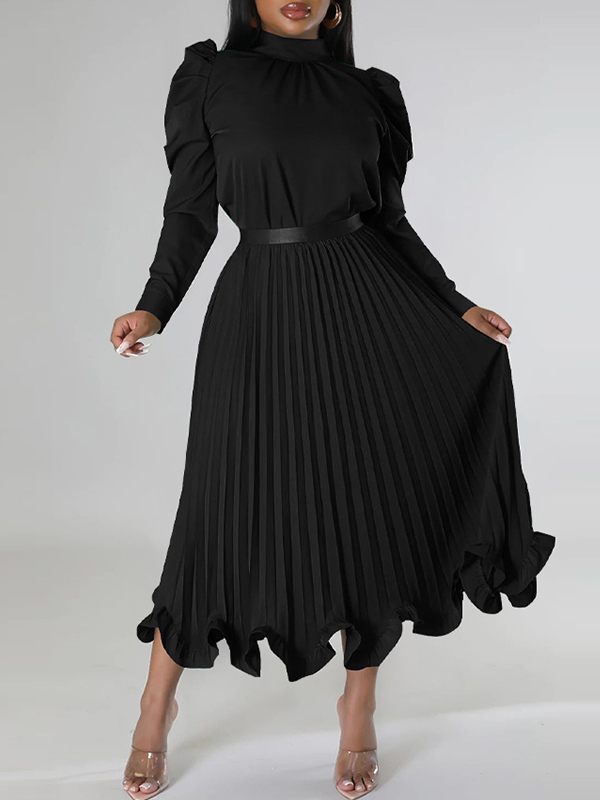 Beautiedoll Puff-Sleeve Top & Pleated Skirt Set