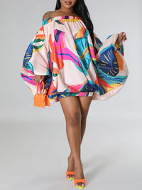 Beautiedoll Printed Off-Shoulder Parachute Dress