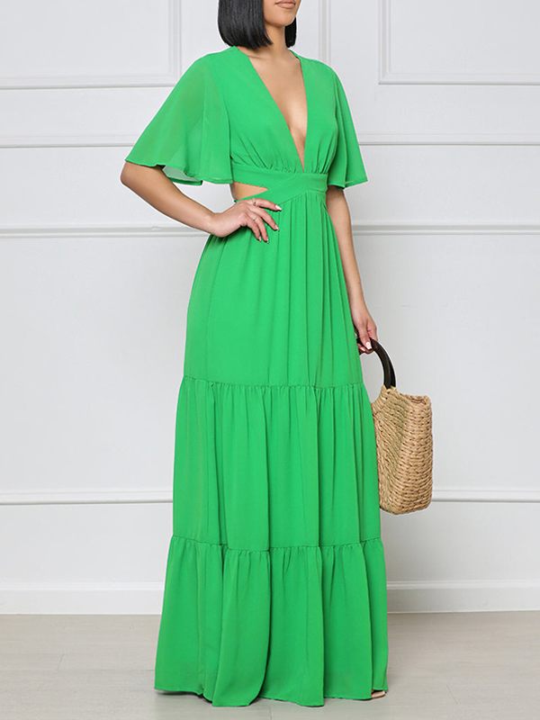 Beautiedoll V-Neck Cutout Maxi Dress