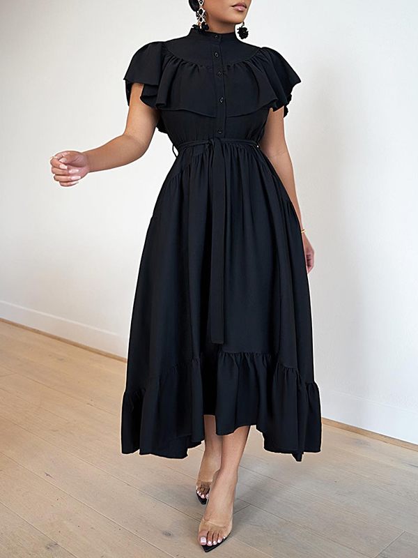 Beautiedoll Solid Ruffle Shirt Dress